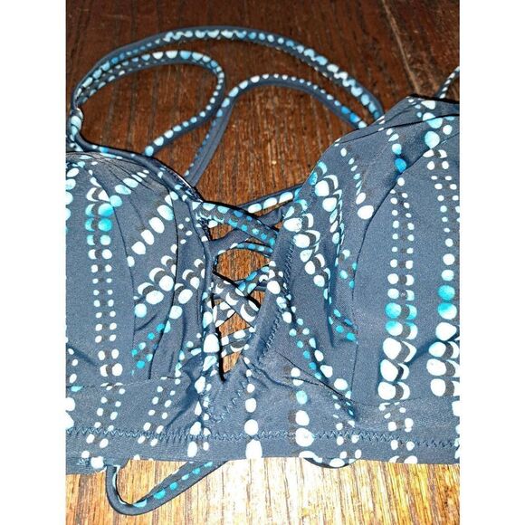 Medium Cupshe Blue Strappy Removable Pads Bikini Swimsuit Bathing Suit Crop Top - Picture 2 of 4